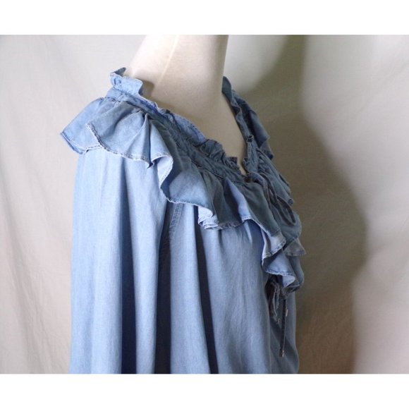 🆕RALPH LAUREN Denim Ruffled Midi Dress Blue 16 - Picture 9 of 12